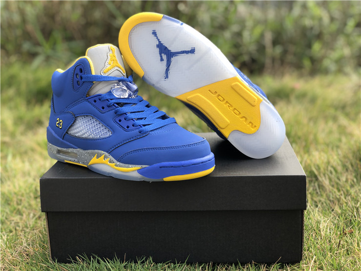 Air Jordan 5 GS Blue Yellow Grey Shoes
